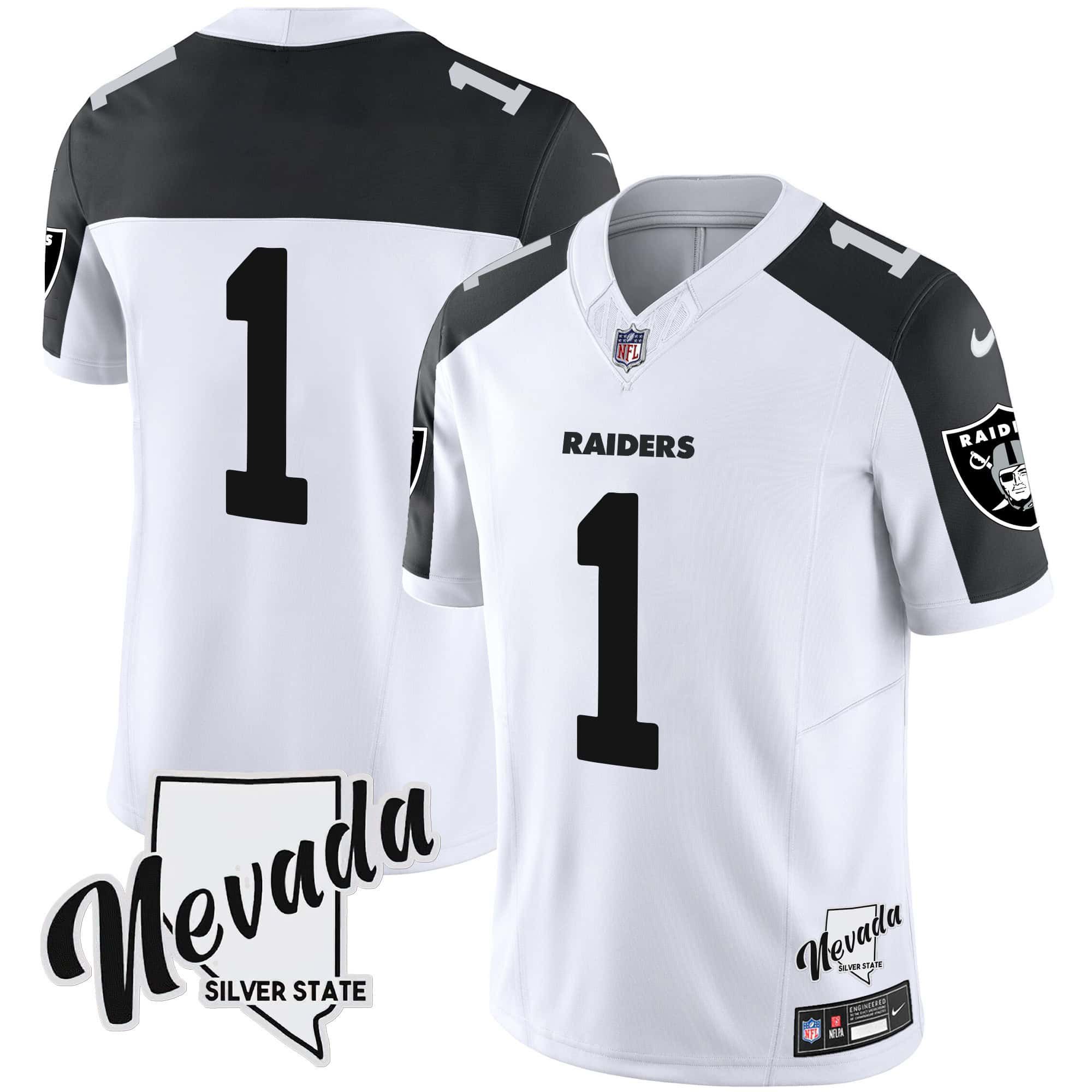 Men Oakland Raiders #1 No Name White 2024 Nike Nevada Silver State Patch Vapor NFL Jersey style 1->indianapolis colts->NFL Jersey